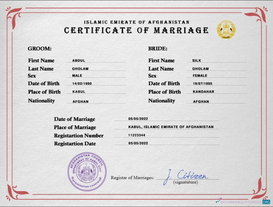 Download Afghanistan marriage certificate PSD Photoshop template